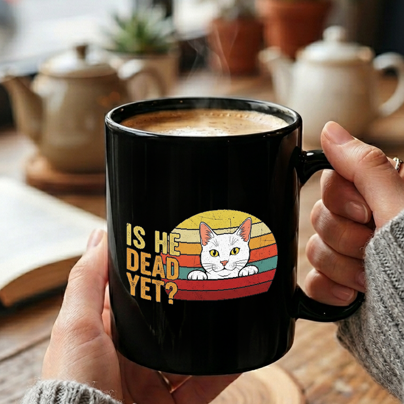 Dead Yet? Distressed Cat Sunset Mug