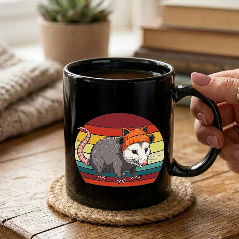Opossum Retro Sunset Graphic Mug
