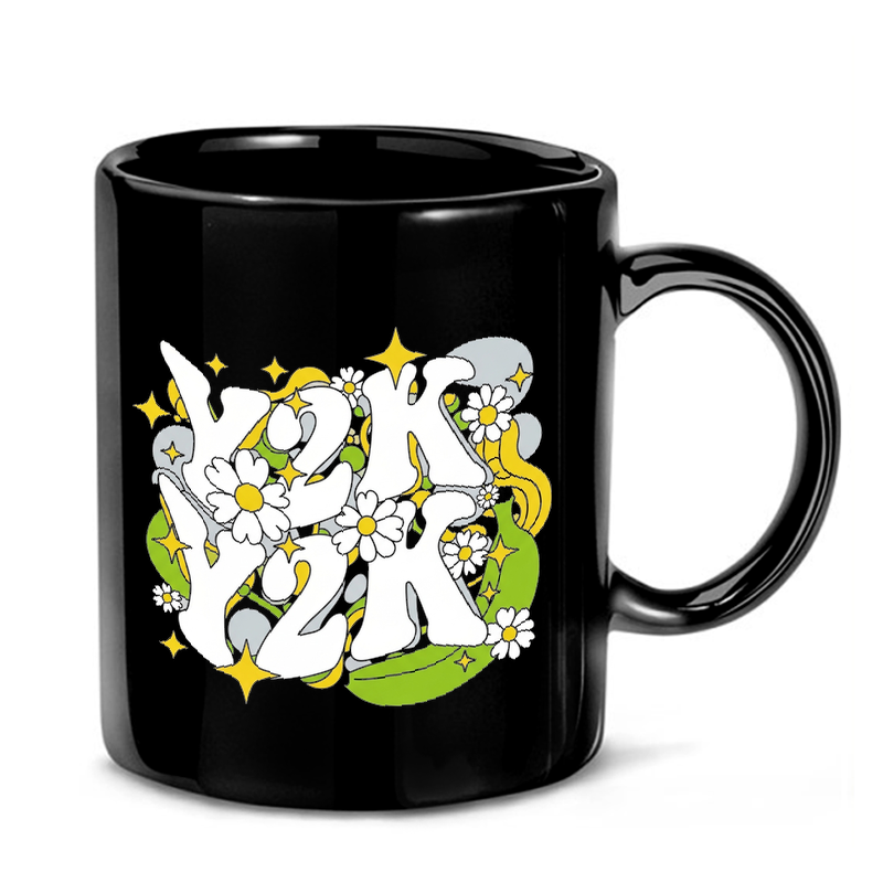 Retro Floral Wavy Text Mug