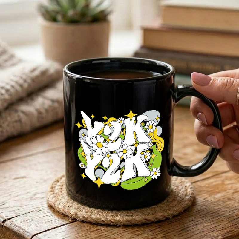 Retro Floral Wavy Text Mug