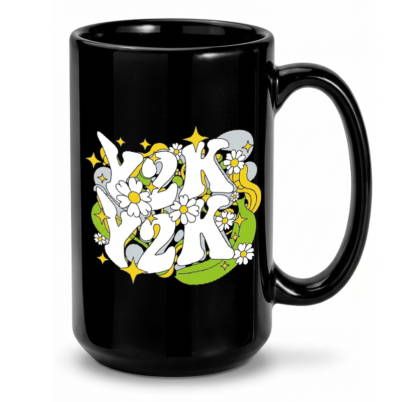 Retro Floral Wavy Text Mug