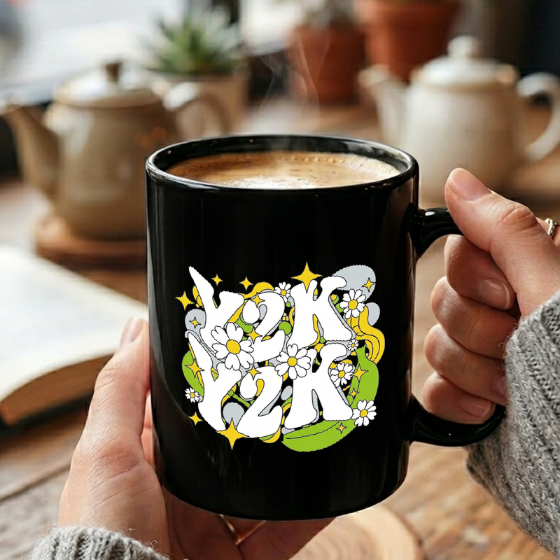 Retro Floral Wavy Text Mug