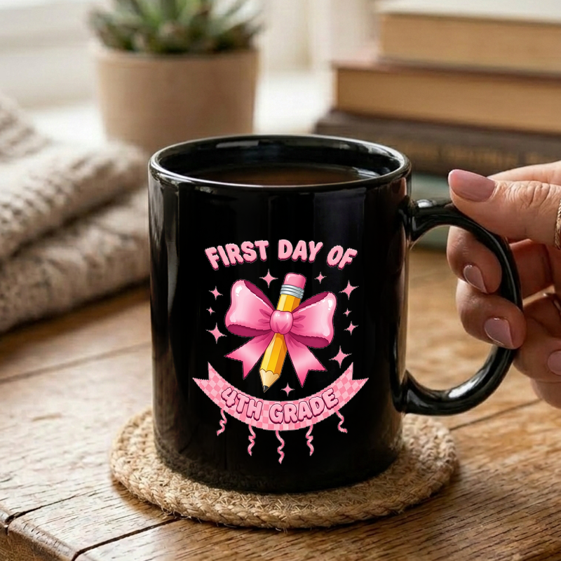 Pink Bow Pencil 4th Grade Mug
