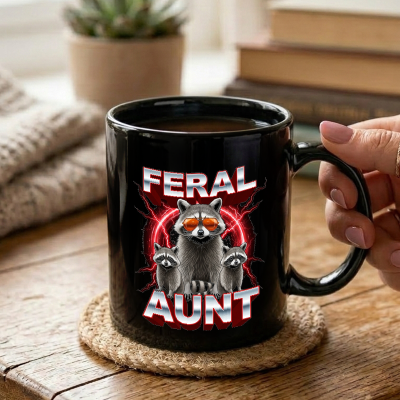 Raccoon Family Meme Graphic Mug