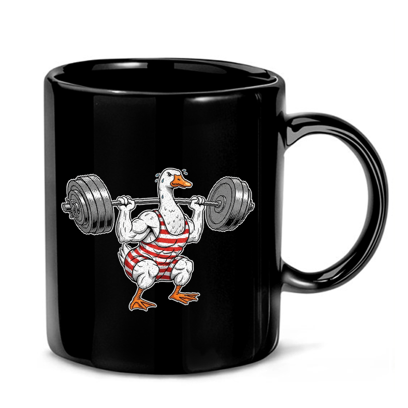 Weightlifting Goose Illustration Mug
