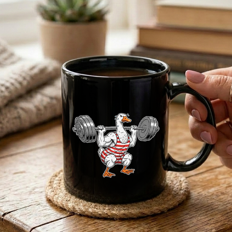 Weightlifting Goose Illustration Mug