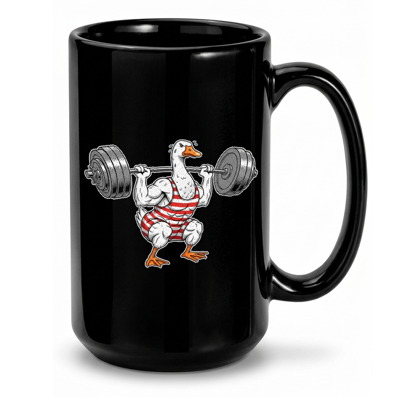 Weightlifting Goose Illustration Mug