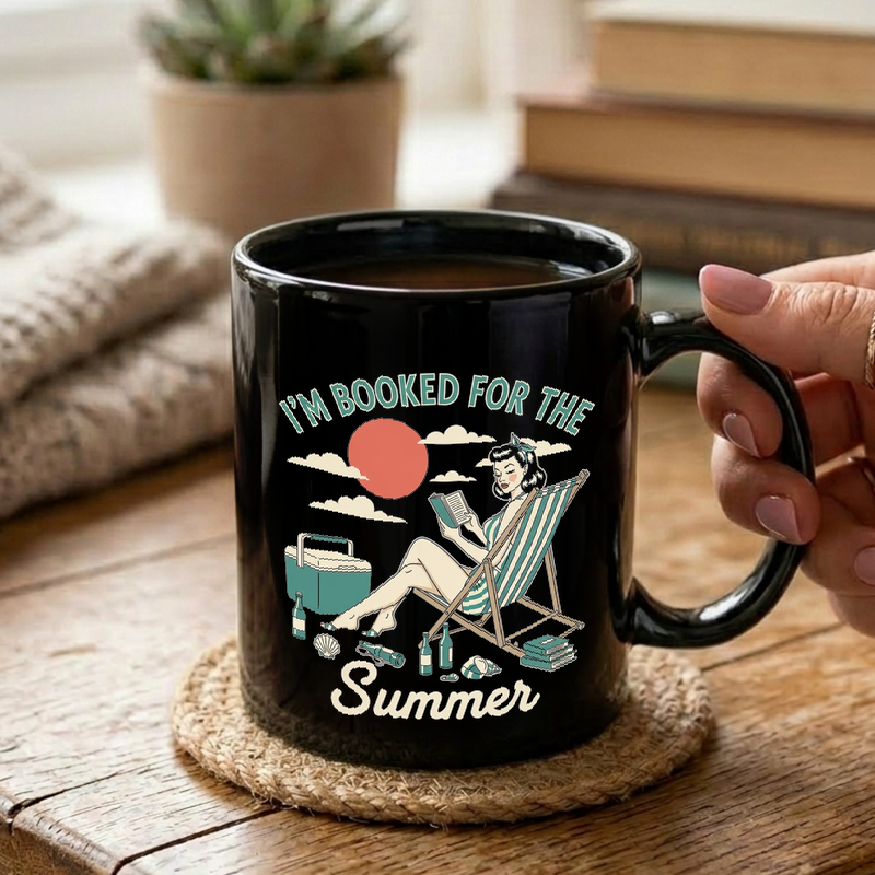 Retro Beach Reader Illustration Mug