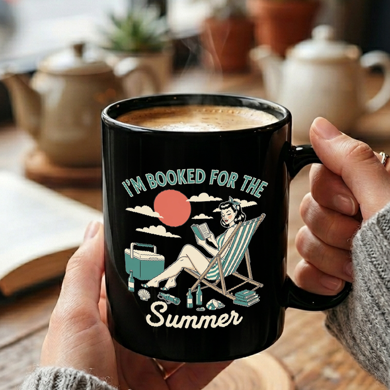 Retro Beach Reader Illustration Mug