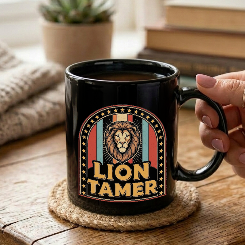 Vintage Lion Tamer Logo Mug