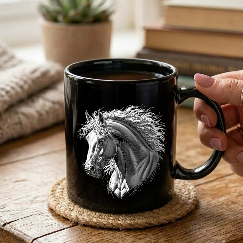 Grayscale Horse Head Art Mug