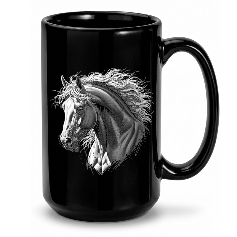 Grayscale Horse Head Art Mug