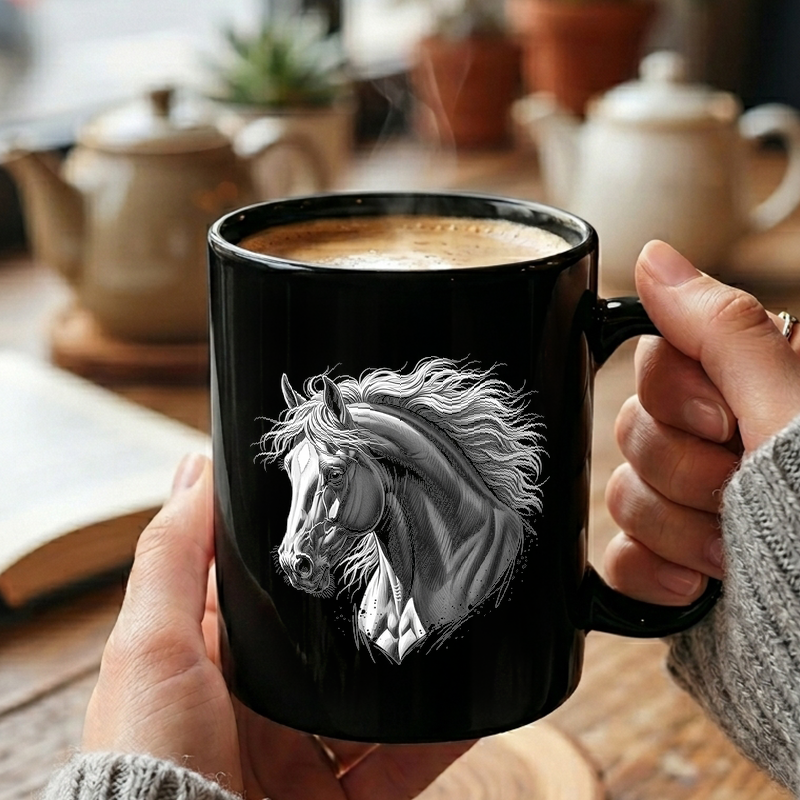 Grayscale Horse Head Art Mug