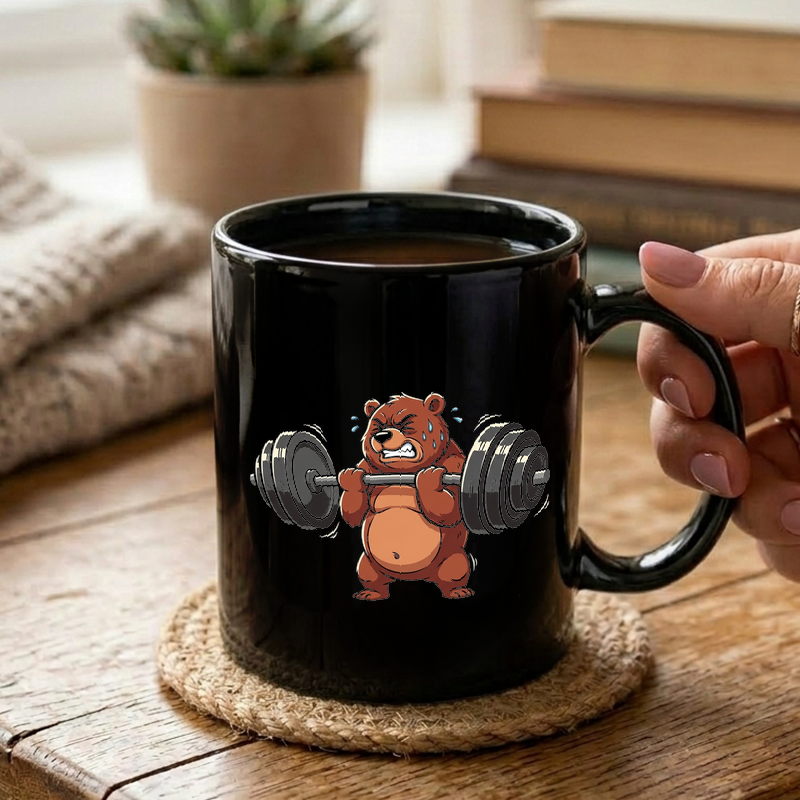 Weightlifting Bear Illustration Mug