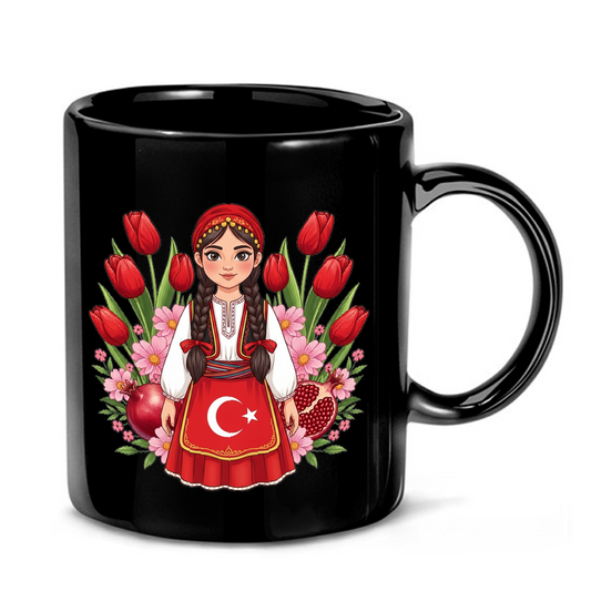 Turkish Girl Floral Illustration Mug