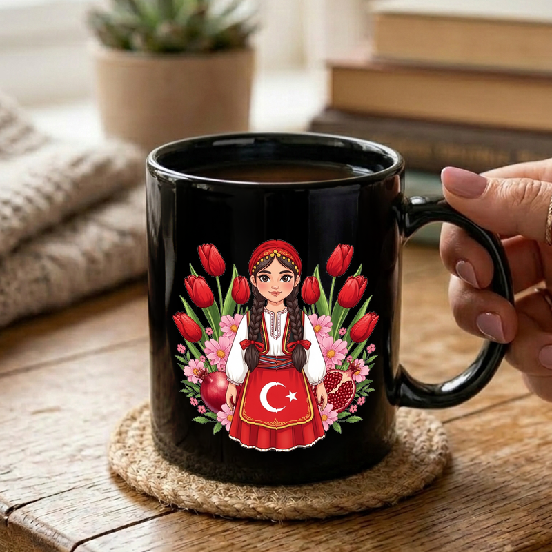 Turkish Girl Floral Illustration Mug