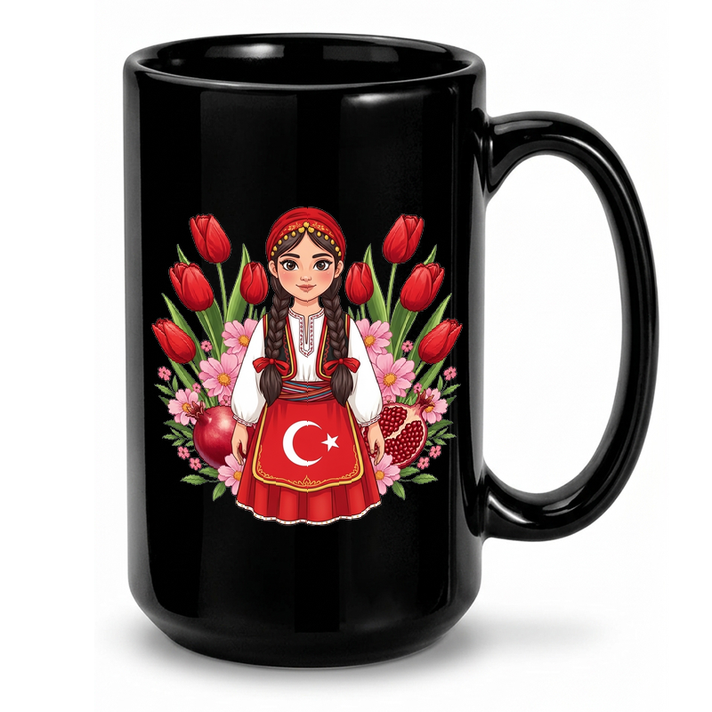 Turkish Girl Floral Illustration Mug