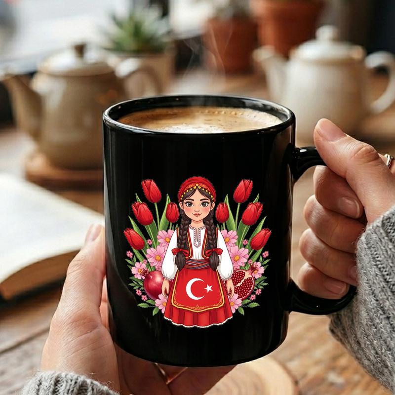 Turkish Girl Floral Illustration Mug