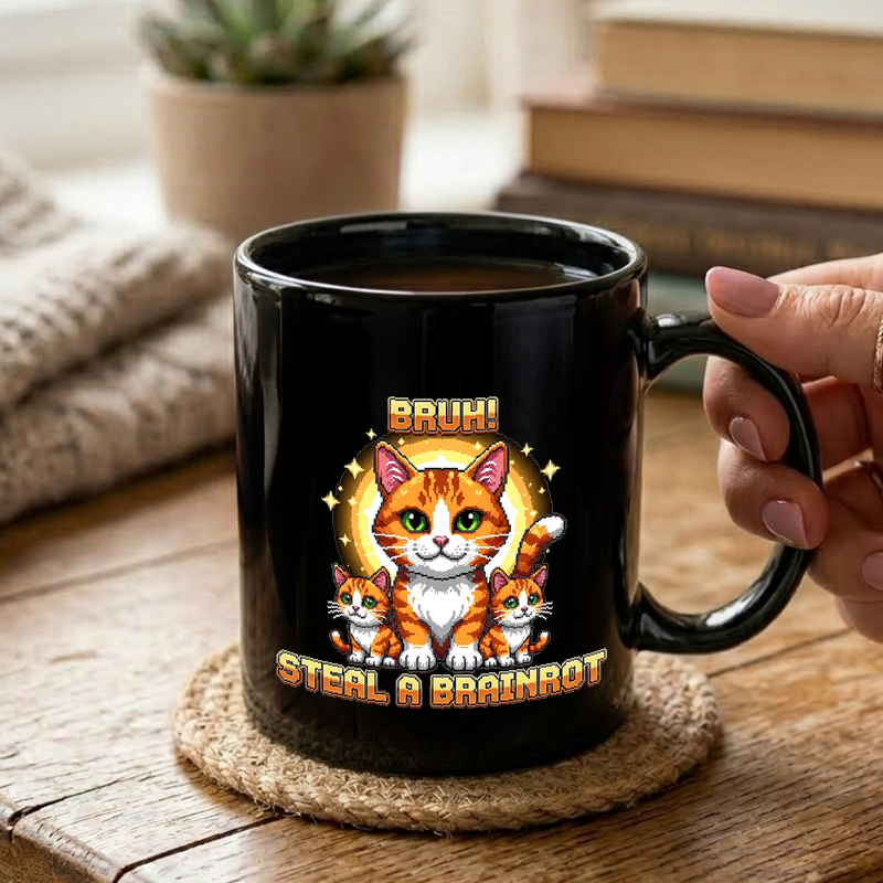 Pixel Cat Brainrot Design Mug