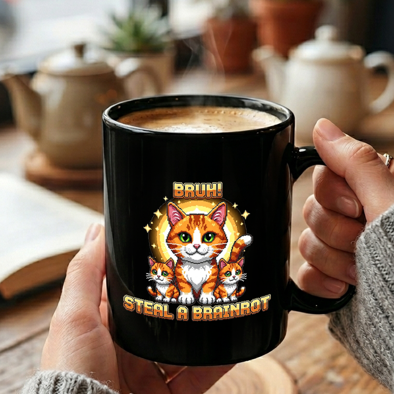 Pixel Cat Brainrot Design Mug
