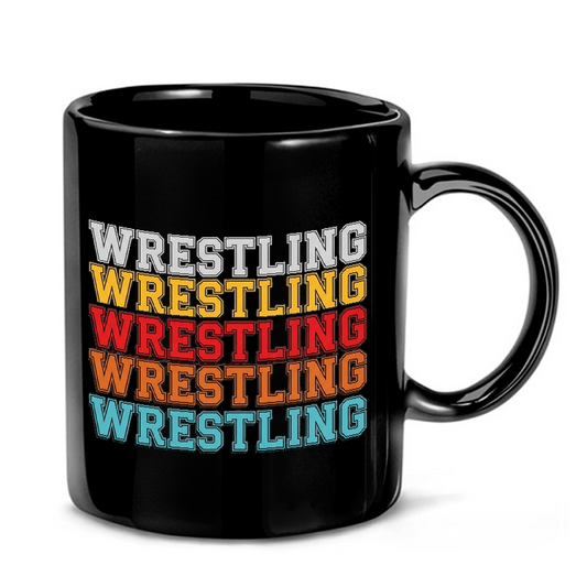 Layered Wrestling Text Graphic Mug