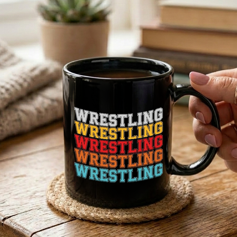 Layered Wrestling Text Graphic Mug