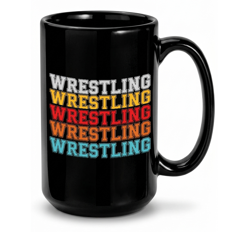 Layered Wrestling Text Graphic Mug