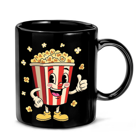 Retro Popcorn Mascot Cartoon Mug