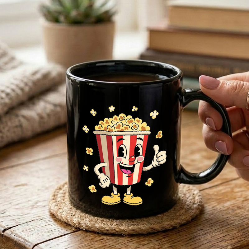 Retro Popcorn Mascot Cartoon Mug