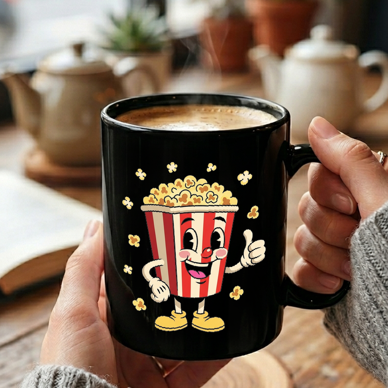 Retro Popcorn Mascot Cartoon Mug