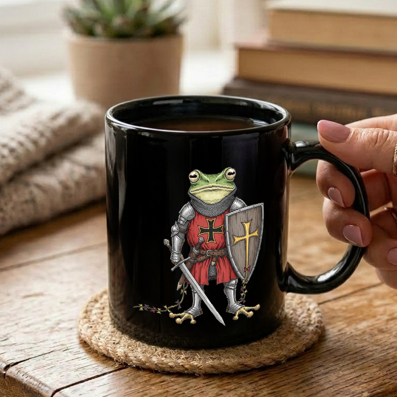 Medieval Knight Frog Illustration Mug