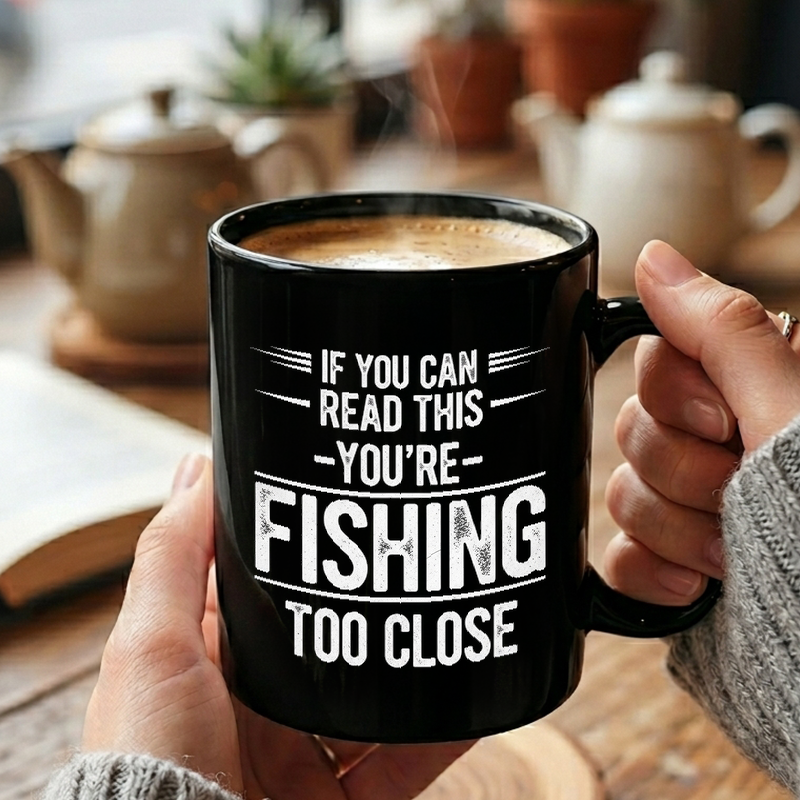 Fishing Too Close Text Mug