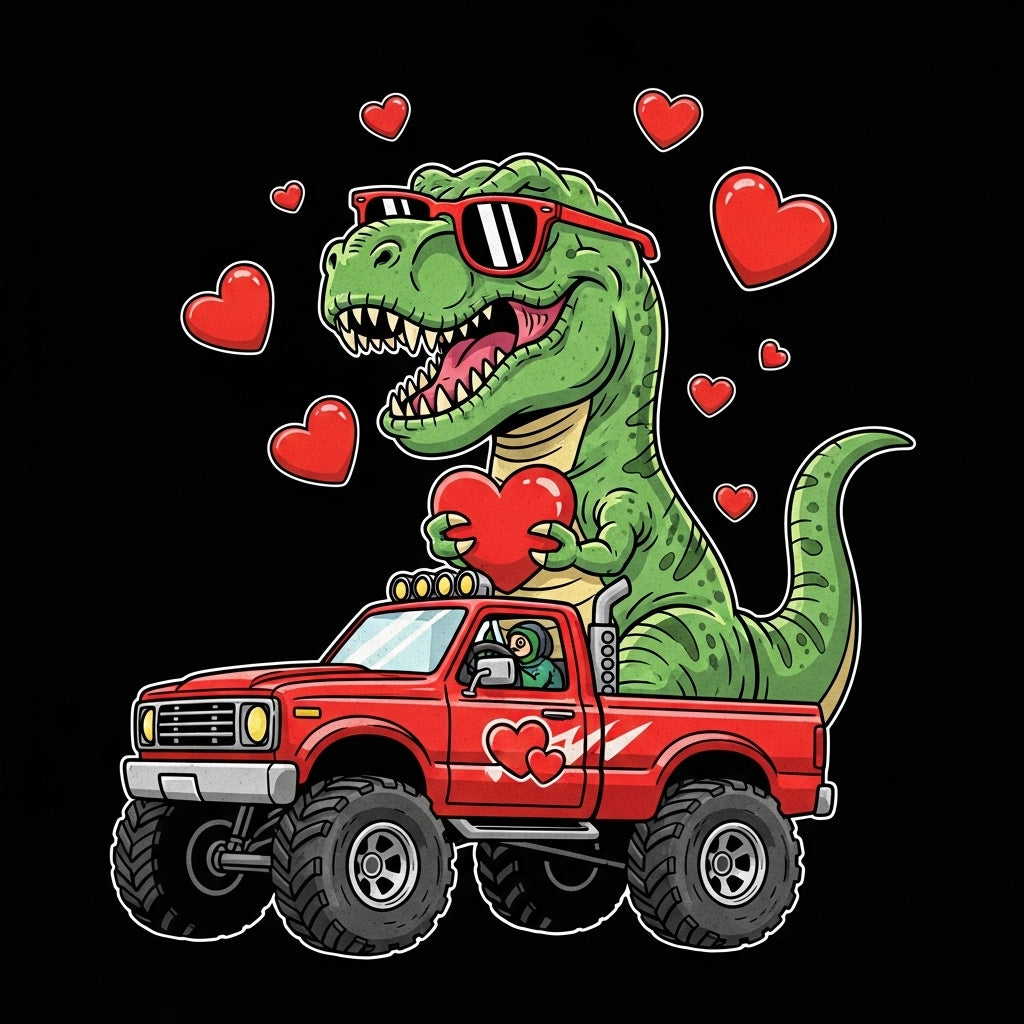 Dino Driving with Hearts Mug