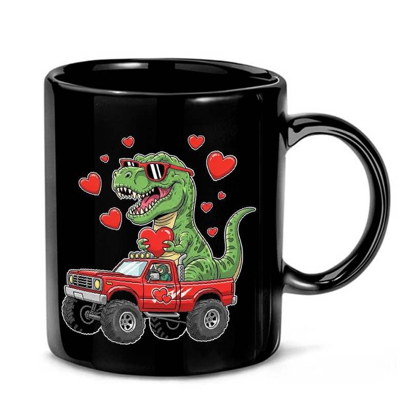Dino Driving with Hearts Mug