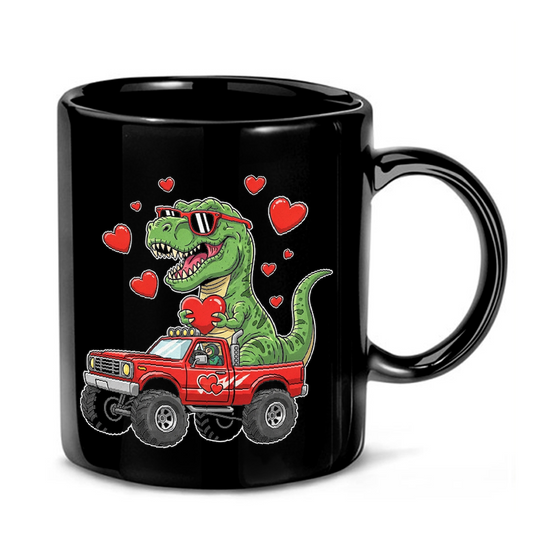 Dino Driving with Hearts Mug