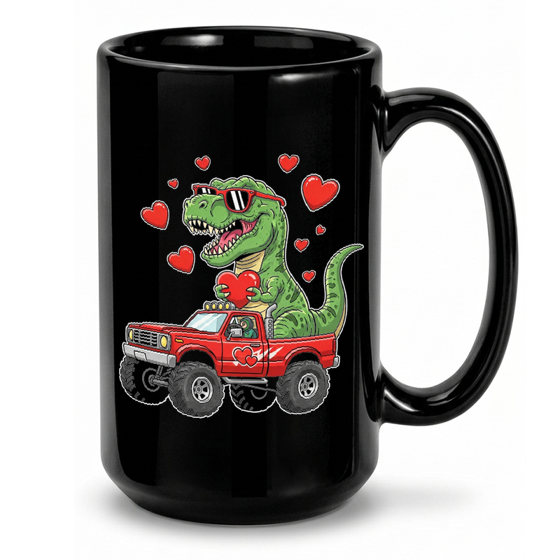 Dino Driving with Hearts Mug