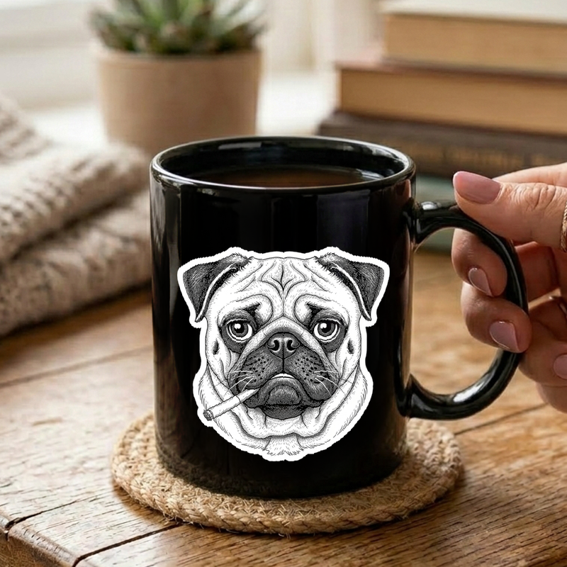 Smoking Pug Vintage Illustration Mug