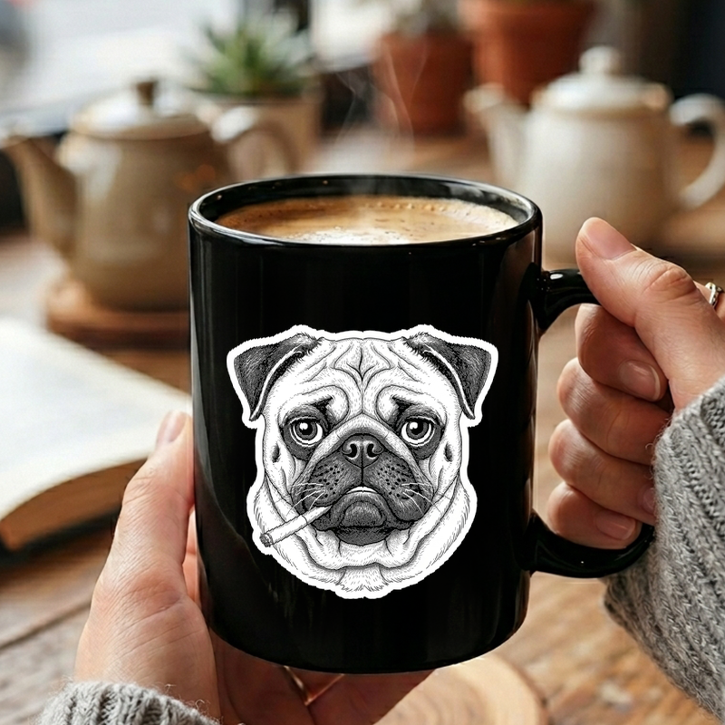 Smoking Pug Vintage Illustration Mug