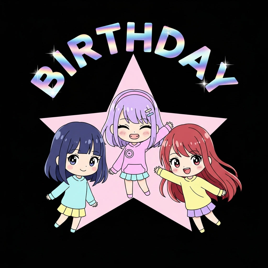 Vibrant Y2K Chibi Birthday Group Art - Pastel Anime Girls Mug