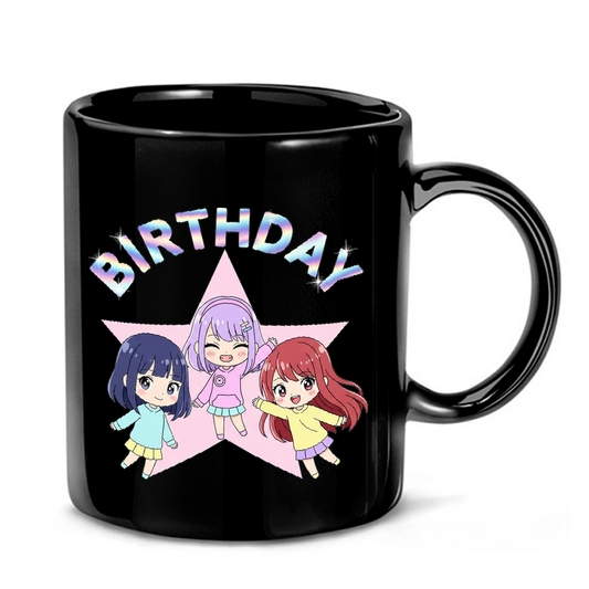 Vibrant Y2K Chibi Birthday Group Art - Pastel Anime Girls Mug