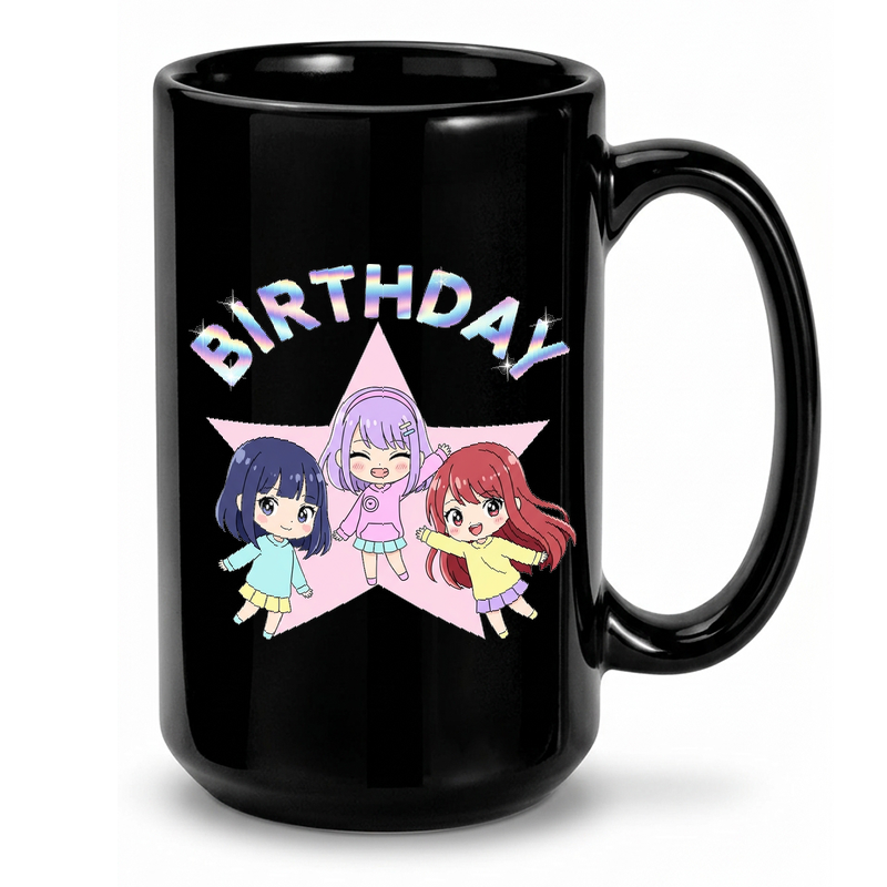 Vibrant Y2K Chibi Birthday Group Art - Pastel Anime Girls Mug
