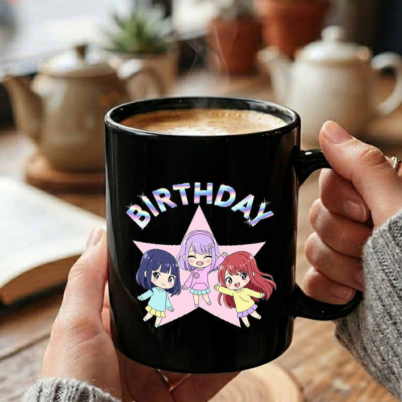 Vibrant Y2K Chibi Birthday Group Art - Pastel Anime Girls Mug