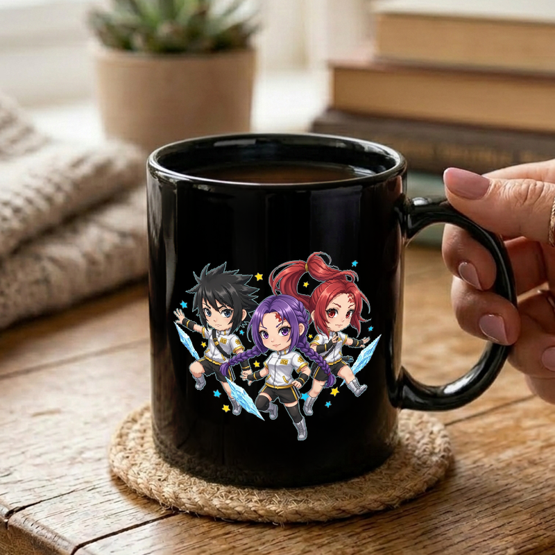Vibrant Chibi K-Pop Demon Hunter Trio Art Mug