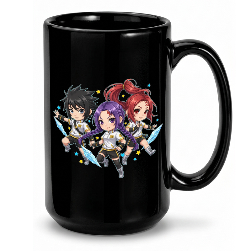 Vibrant Chibi K-Pop Demon Hunter Trio Art Mug