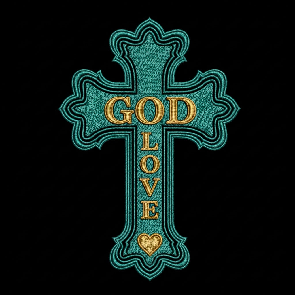 Teal Cross with Gold Script Mug