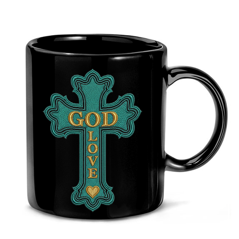 Teal Cross with Gold Script Mug