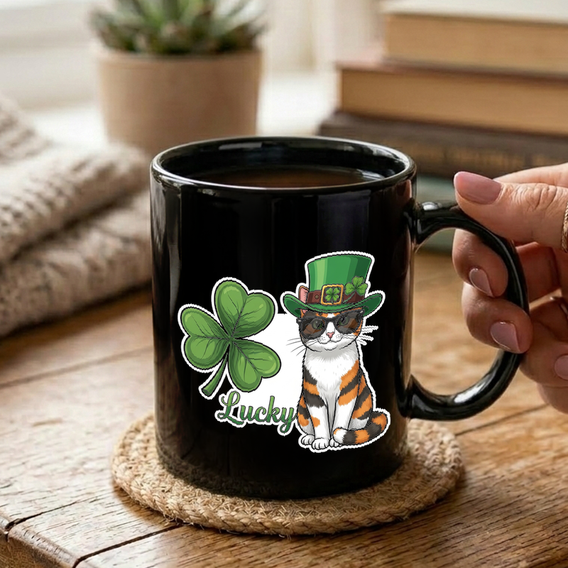 Lucky Calico Cat Clover Mug