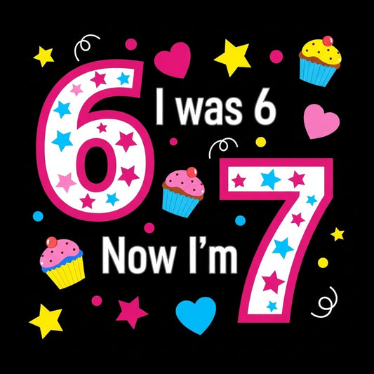 Funny 7th Birthday T-Shirt for Girls - I Was 6 Now I'm 7 - Design