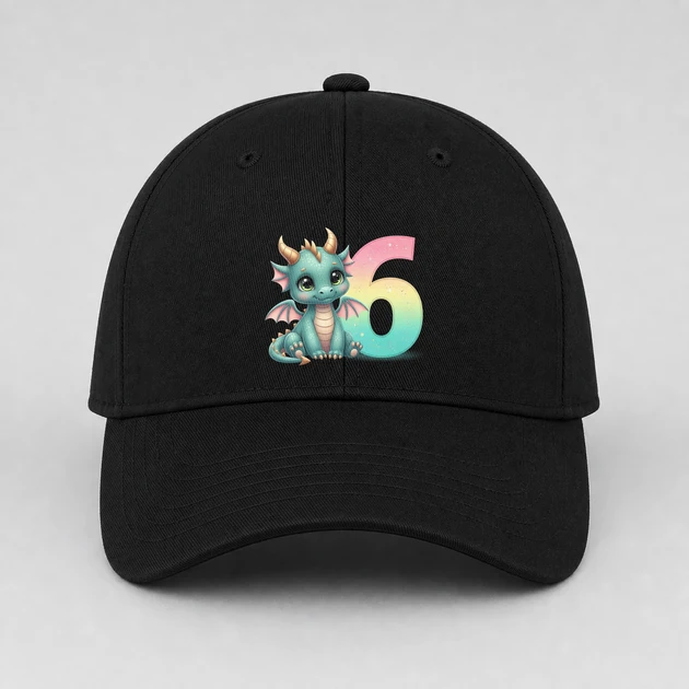 6Th Birthday Dragon on black Hats