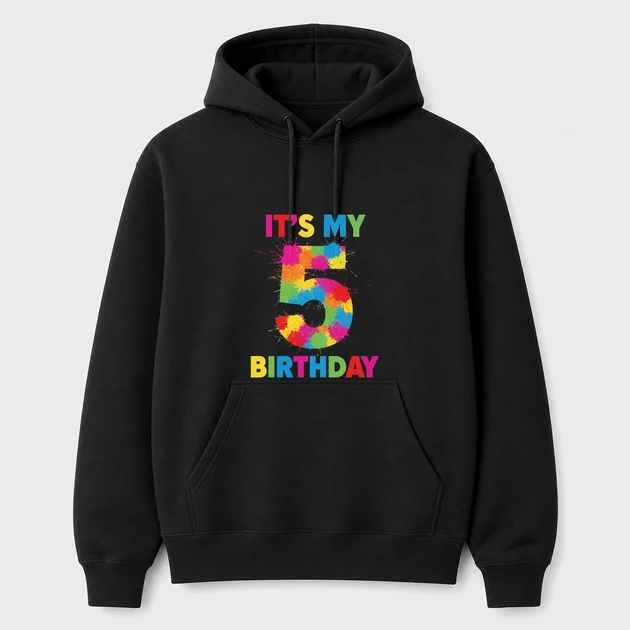5Th Birthday Paint Splashes Art 5 Year Old Boys Girls on black Hoodies